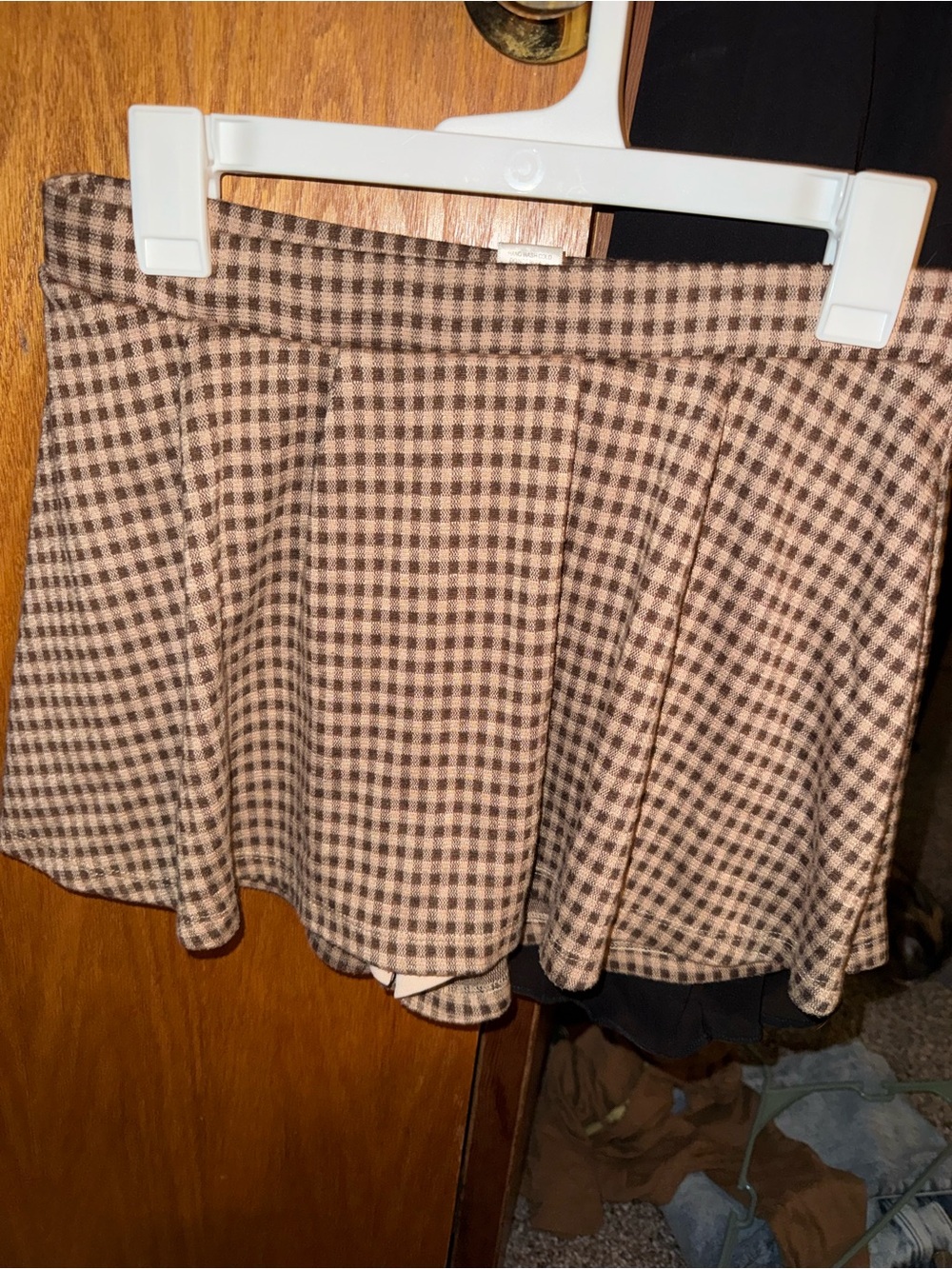 Beige and Brown Gingham/Plaid Mini Skort